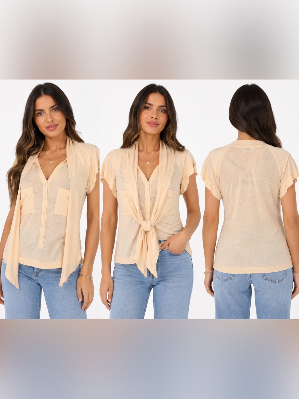 Marc by Marc Jacobs Tie Neck Modal Silk Blouse Button Front Utility Pockets M